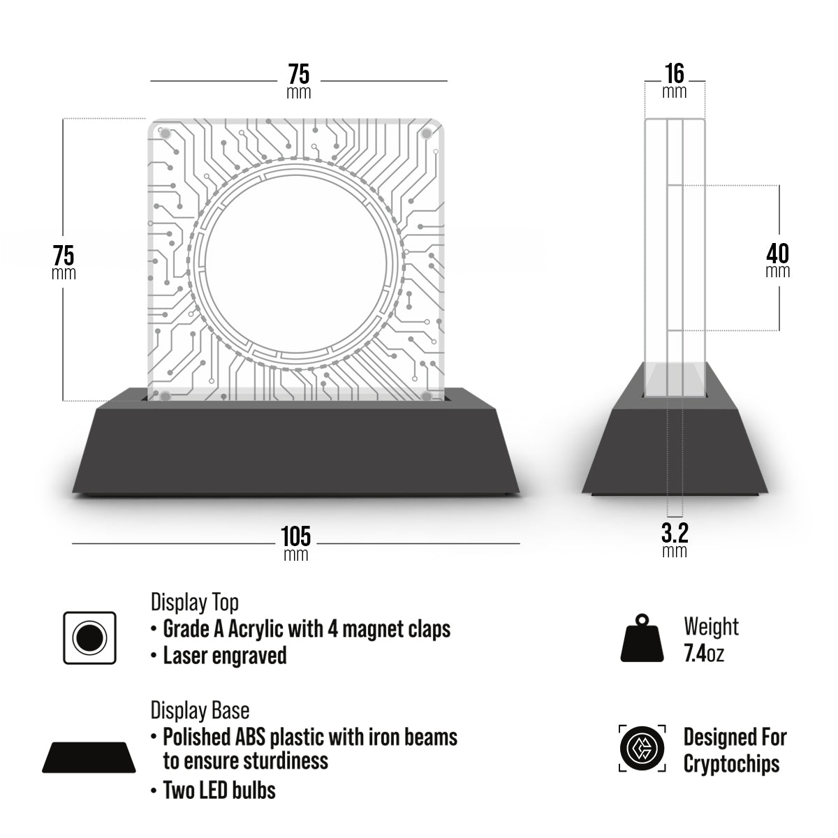 Cryptochips | LED Acrylic Coin Display Physical Crypto Coin. Collectable cryptocurrency merch you can hodl