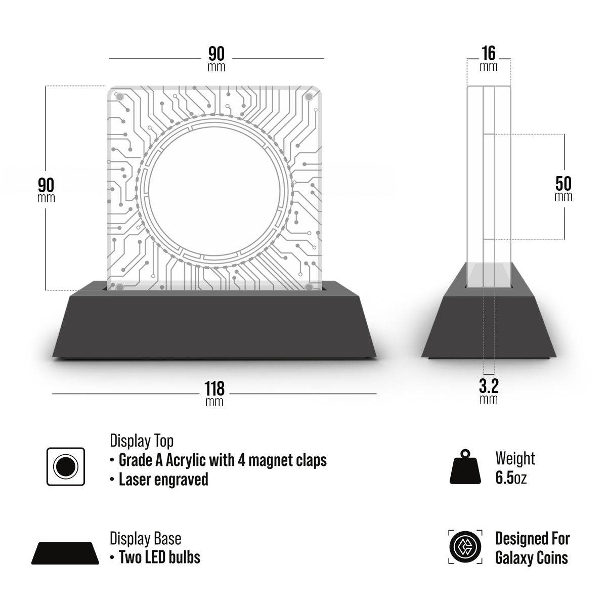 Cryptochips | LED Acrylic Galaxy Coin Display Physical Crypto Coin. Collectable cryptocurrency merch you can hodl